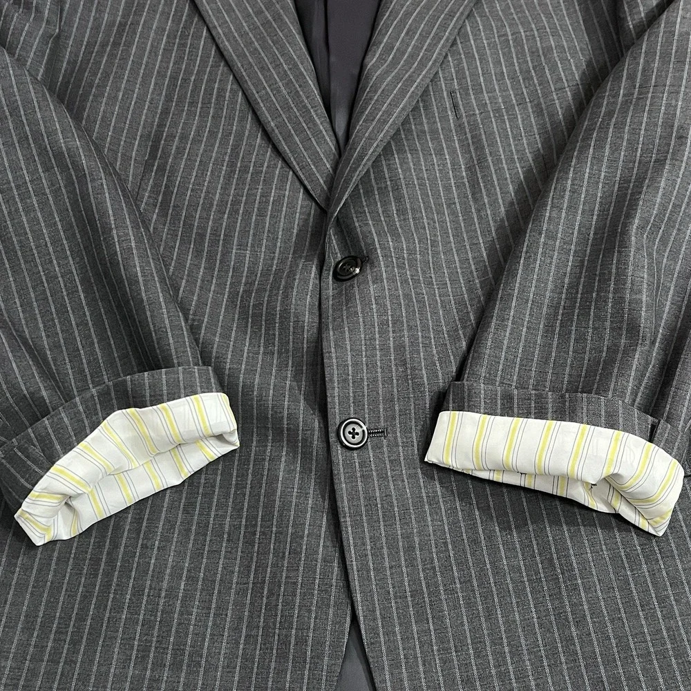 Lauren Ralph Lauren Blazer Mens 46S‎ Gray Pin Stripe Suit Jacket Wool Sport Coat